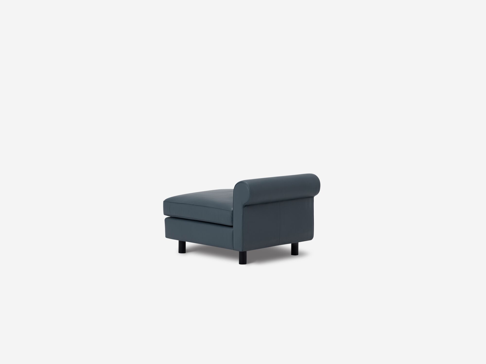 Blue leather accent chair back corner view
